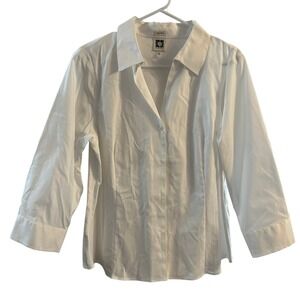 ANNE KLEIN Non Iron White Button Down Shirt Women's Long Sleeve Size Large